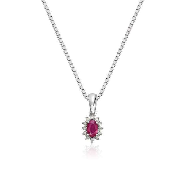 Diamantsmykke rosett i gull med 0,034 ct W-Si og rubin - 27228